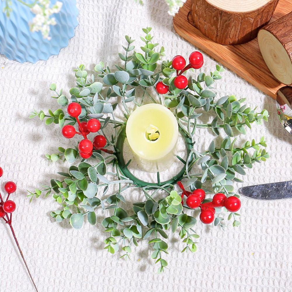 Red Fruit Candlestick Wreath Artificial Flower Eucalyptus Leaves Wreath  Christmas