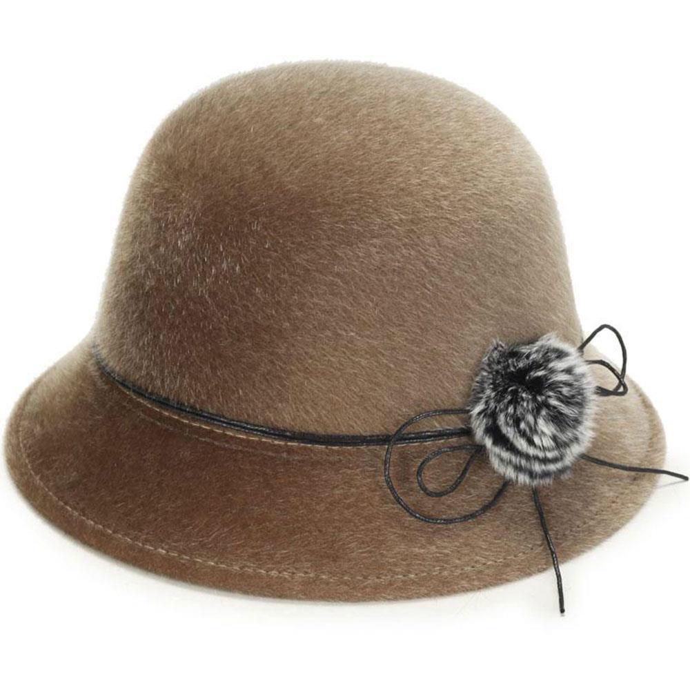 Elegant Women Fedora Hat Vintage Pompom Bowknot Flat Top Felt Hat Winter Autumn Imitation Woolen Bowler Cap Panama Church Hat