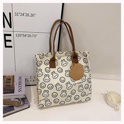 Cartoon-bedruckte Canvas-Umhängetasche für Damen, Studententasche, niedliche Tragetasche mit großem Fassungsvermögen, Handtasche