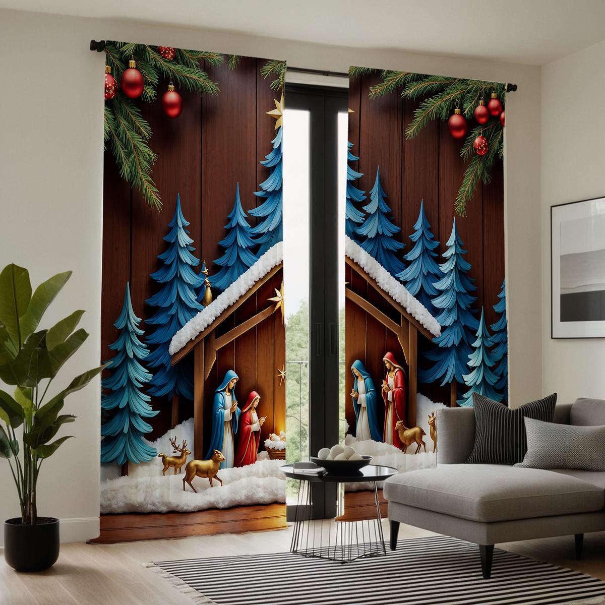 

2-х компонентный HD цифровой синий галстук дом под молитвой дома занавеска украшение дома стиль украшения гостиная спальня одежда W52H63inchW132H160cm