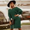 2024 European & American Autumn/Winter Slimming Figure-Flattering Plus Size Knitted Batwing Sleeve Dress