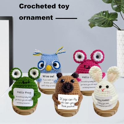 Positiver gehäkelter Frosch mit ermutigender Karte, emotionale Unterstützung, handgefertigt, lustig, strickend, Kaninchen, Schwein, Eule, Spielzeugpuppe, Geschenk für Kinder und Erwachsene
