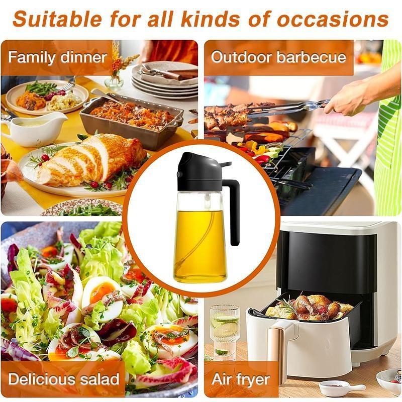 2 In 1 Oil Spray Bottle, 470ml Anti-leakage Olive Oil Sprayer, Plastic Baking Oil Spray Oil Bottle Dispenser, Kitchen Gadgets