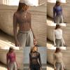 Long Sleeve Mesh Top With Semi High Neck For Streetwear And Party Wear