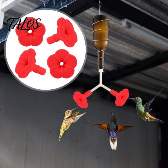 Bird Feeder Replacement Flowers 4PCS Hummingbird Parts, Simulated Red Shape, Universal Silicone Parts Fit Waterproof Accessories, for Outdoor