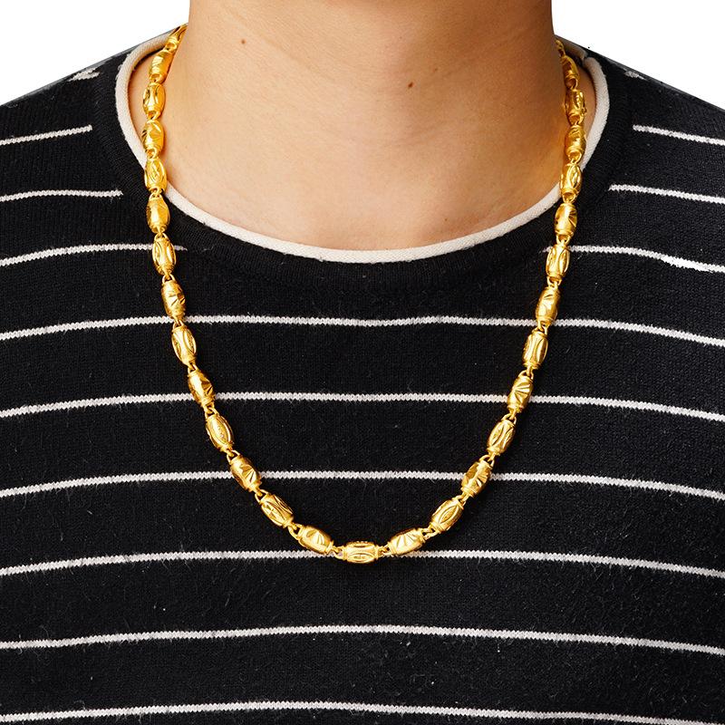 Fashionable Copper-plated Gold Solid Olive Necklace for Men Sand Gold Necklace Accessories Gift