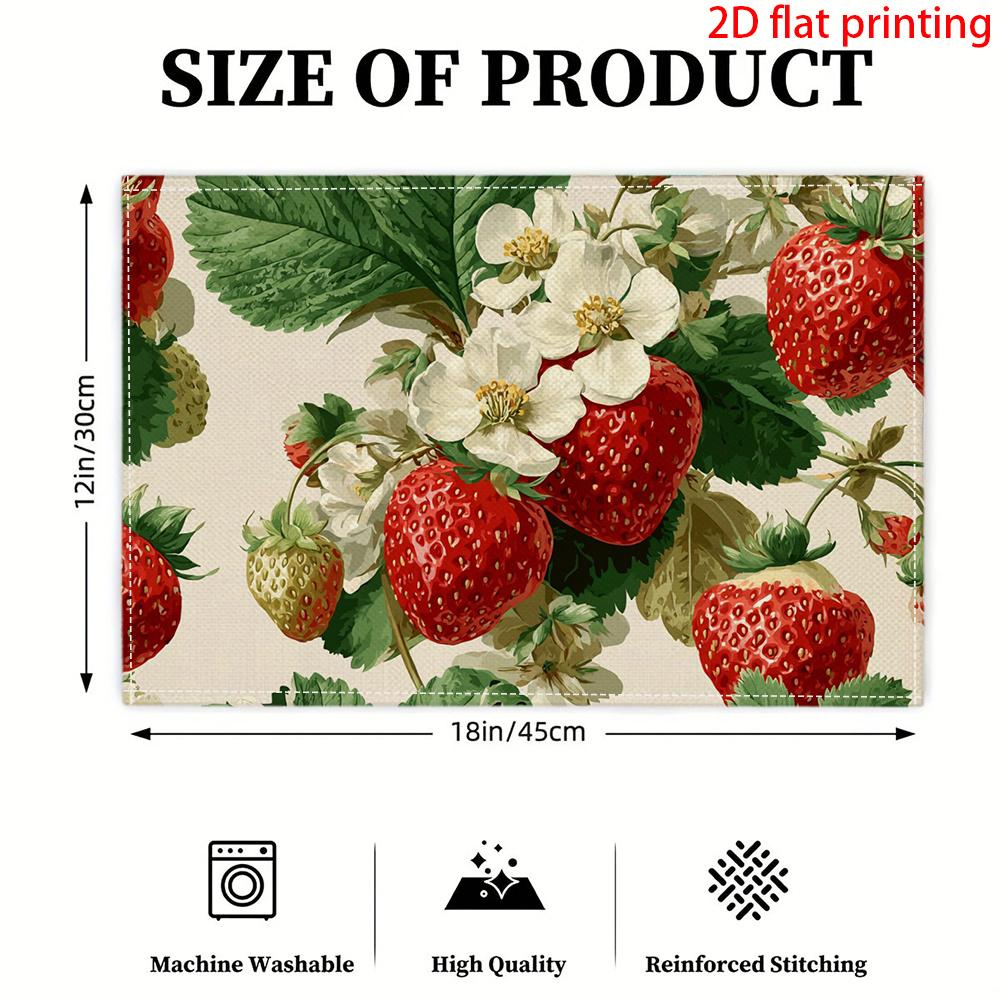 Strawberry Floral Print Heat Resistant Washable Table Placemats Kitchen Dining Decor 4 Piece Set