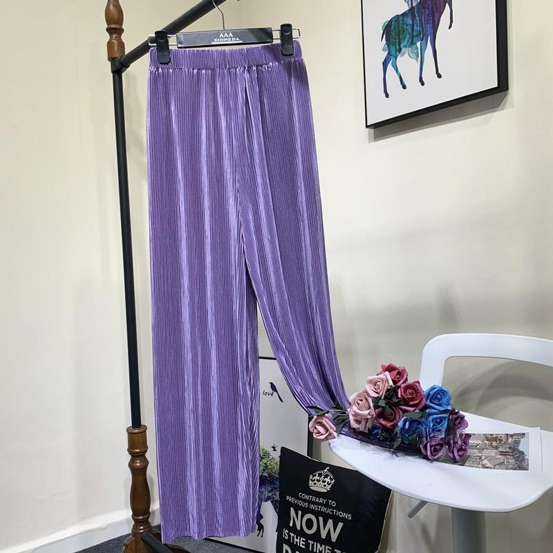 

Летние широкие брюки для женщин, повседневные эластичные модные свободные длинные плиссированные брюки с высокой талией One Size светло-фиолетовый