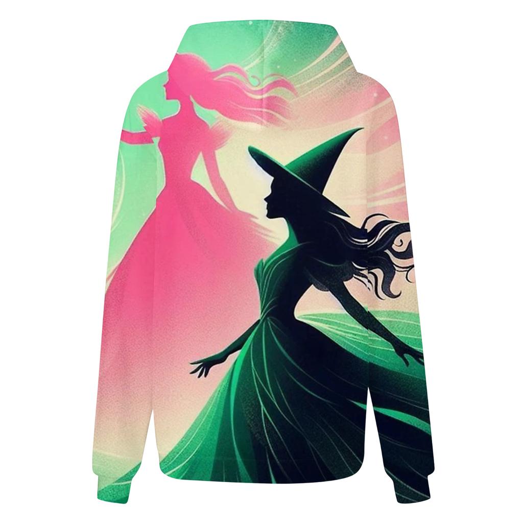 Women's Casual Fashion Witch Print Long-Sleeve Hooded Sweatshirt With Pockets