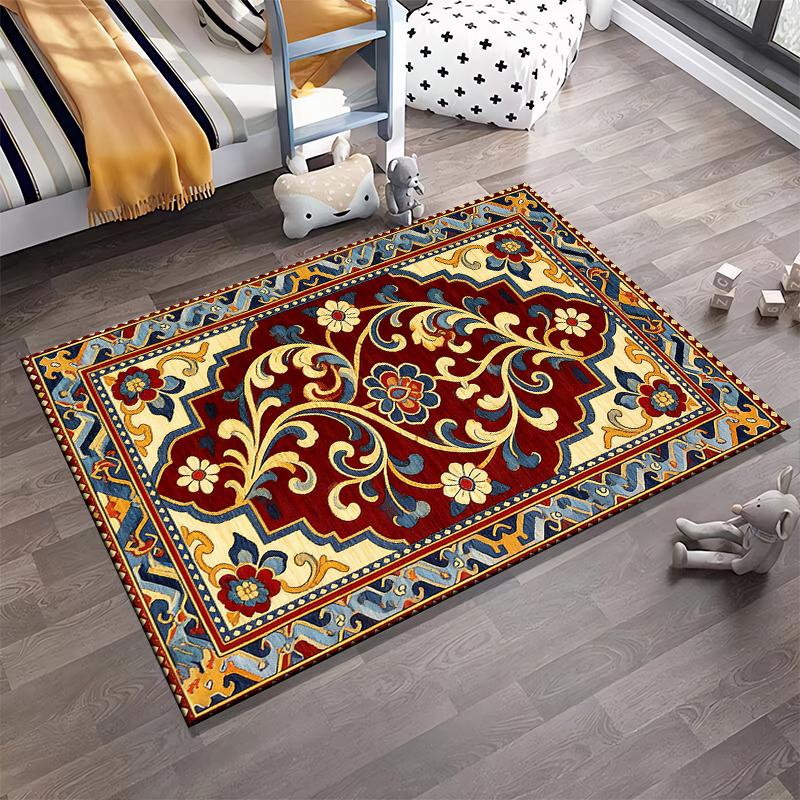Vintage Floral Pattern Carpet with Burgundy, Blue, and Gold Design Suitable for use as an anti-slip for living room bedroom sofas
