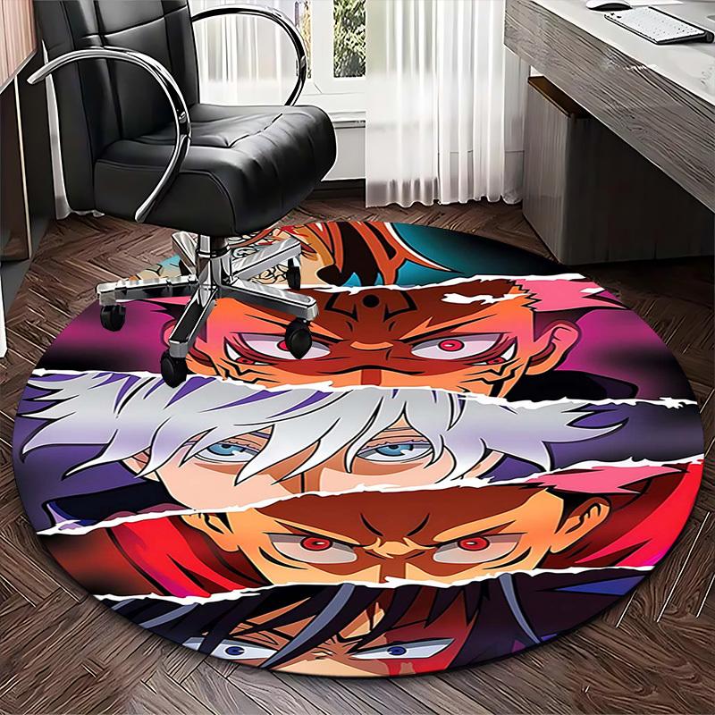 1pc Anime Cartoon Design Round Carpet Office Chair Mat, NonSlip Rug for Home Decor, Living Room