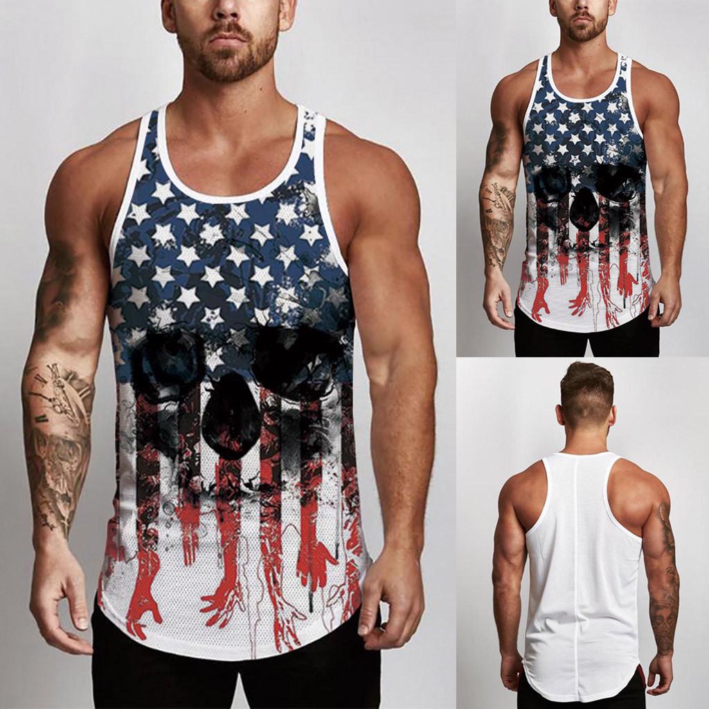 Buy BB Men Fashion Bodybuilding Sport Vest Independence Day Prints USA