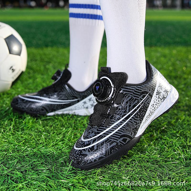 

2025 new children s football shoes men s blue and white porcelain rotating buckle sports shoes anti-skid competition professional training shoes 39