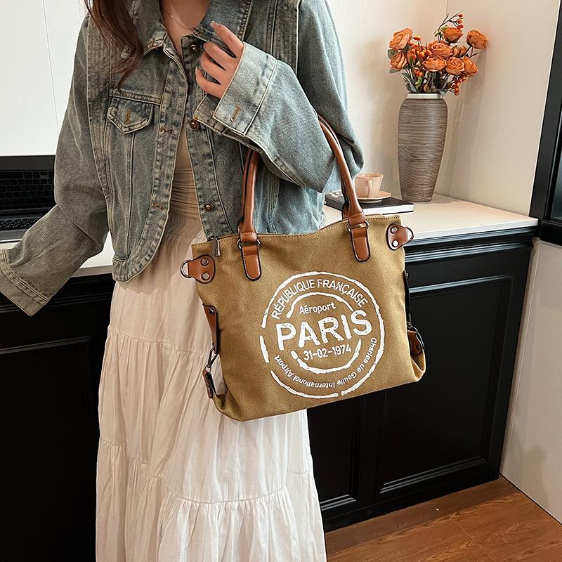 Hand new canvas trendy fashion women's bag letter large capacity tote bag casual commuter shoulder messenger bag