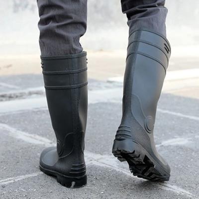 Round Toe Long Non Slip Male Shoes Plastic Work Without Lacing Adult Rubber Fashion Galoshes for City Water Mud Men's Rain Boots
