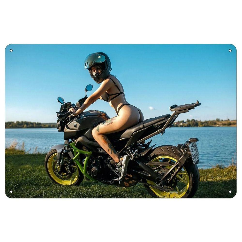 Retro Motorcycles & Beautiful Women Metal Tin Signs for Bar Cafe Living Room Walls