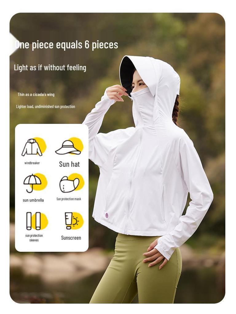 Damen Eisseide UV-Schutz Kapuzenumhang - Schwarze Krempe, Sonnenschutz, Sommer-Outdoorbekleidung