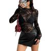 Seet Through Mesh Lace Women Blouse Spring Black Long Sleeve Jacquard Shirt Sexy Semi Transparent Slim Fit Top Female Streetwear Solid Color Clothing