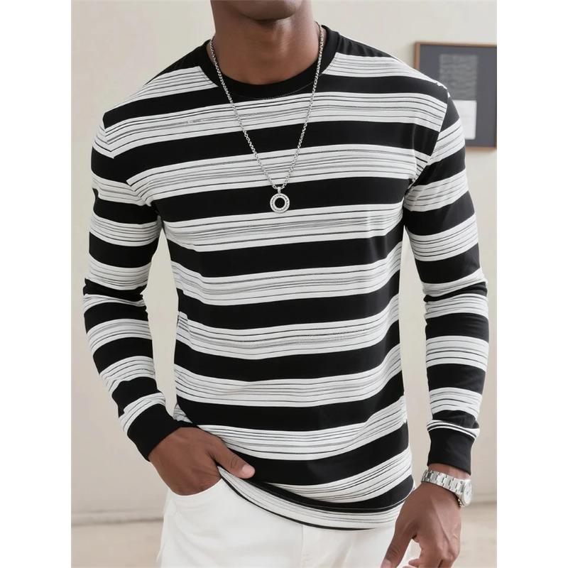 

Retro Striped Graphic Long SLeeve Men s T-shirts Simple Fashion Casual Spring Autumn 3D Printed T-shirts S
