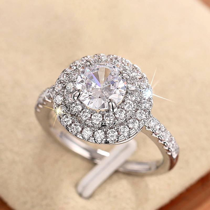 Huitan Trendy Women Ring Inlaid Sparkling Round Cubic Zirconia Elegant Accessories Charming Jewelry for Wedding Engagement DailyGood product