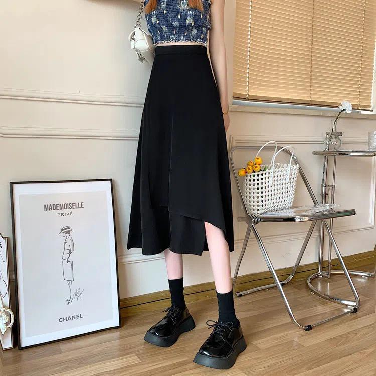 

Black High Waist Plus Size A-line Midi Bodycon Skirt Large