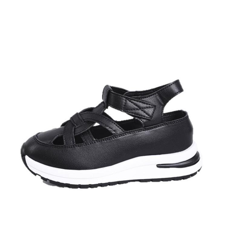 Women's Wide Width Platform Sandals, Cutout Peep-Toe Wedge Flats, Velcro Strap Breathable Shoes for Women