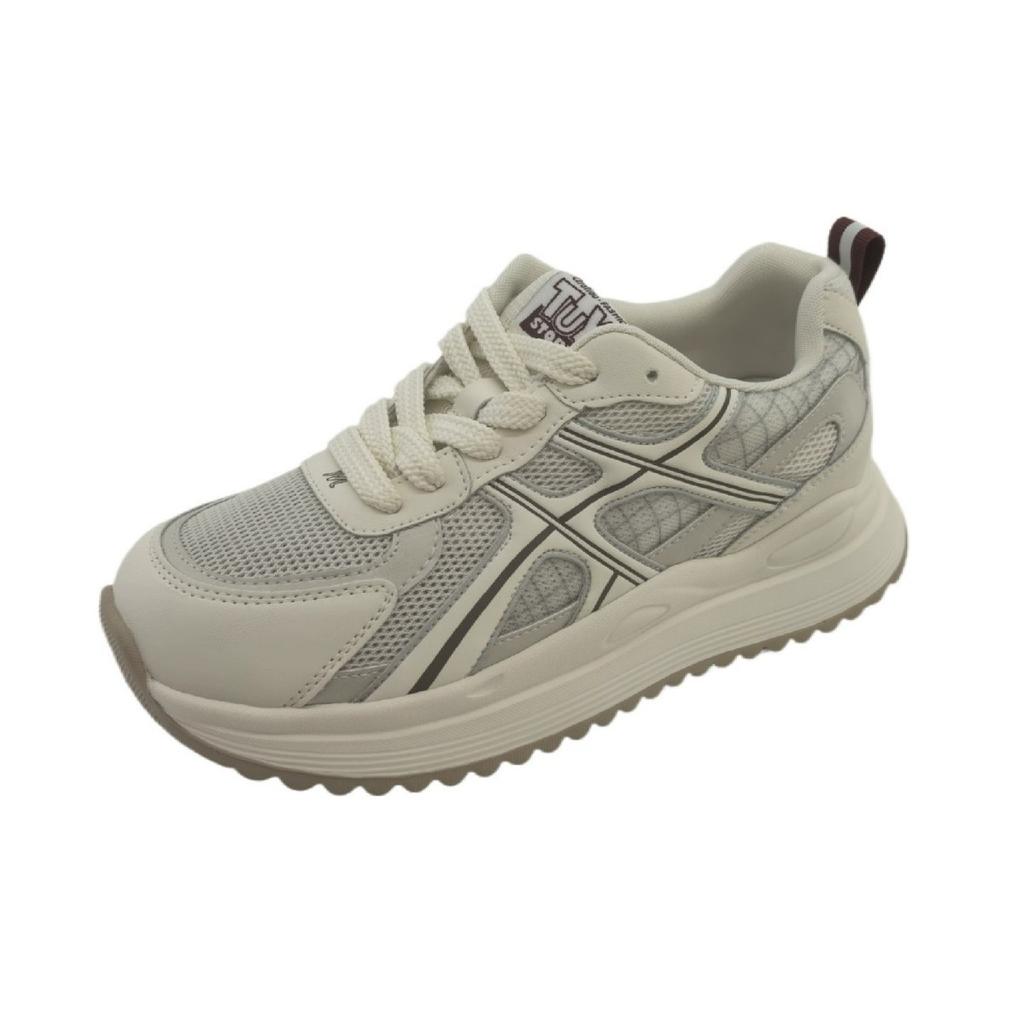 2025 Summer New Versatile and Thin Round Head Lace-up Sports Shoes Ins Trendy Thick-soled Casual Leather Dad Shoes Women