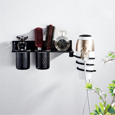 Soporte para Secador de Pelo Negro/Plateado Organizador Colgante Estante Montado en Pared Perforado con Clavo Baño Hardware Soporte Aluminio