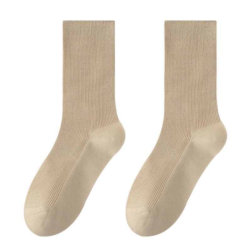 "Women's Medium-Length Cotton Socks: Boneless, Solid Color, Perfect for Spring and Autumn. Casual, Slim Fit, Ideal with Small Leather Shoes."