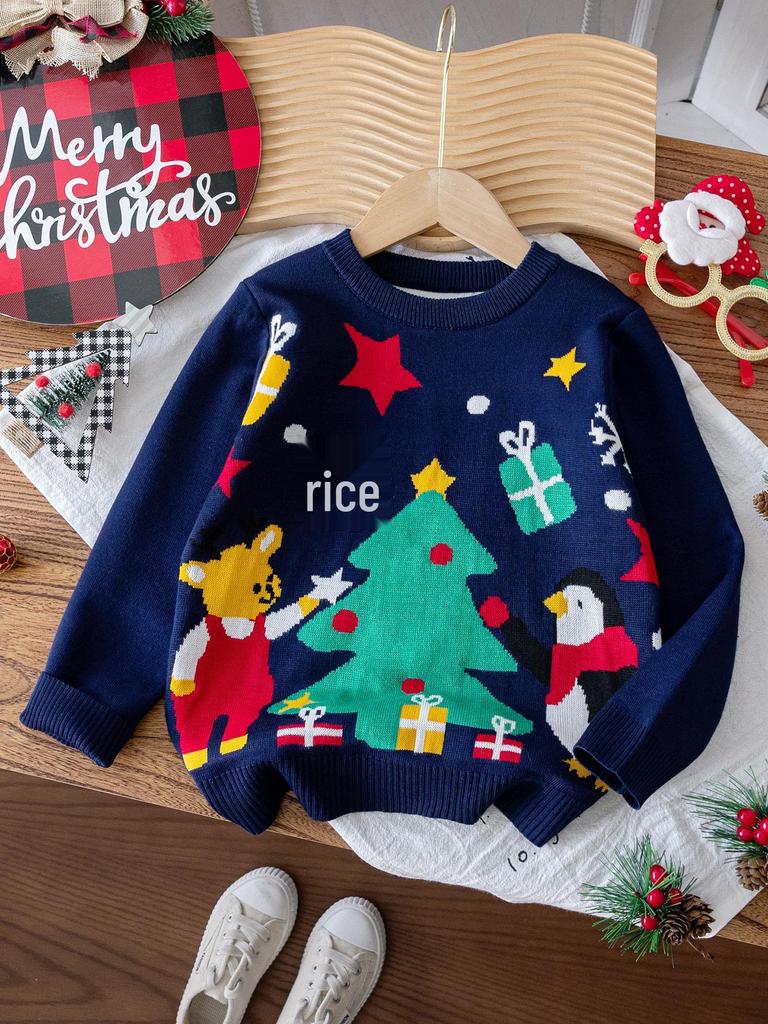 Autumn/Winter Children's Christmas Jacquard Knit Pullover Sweater