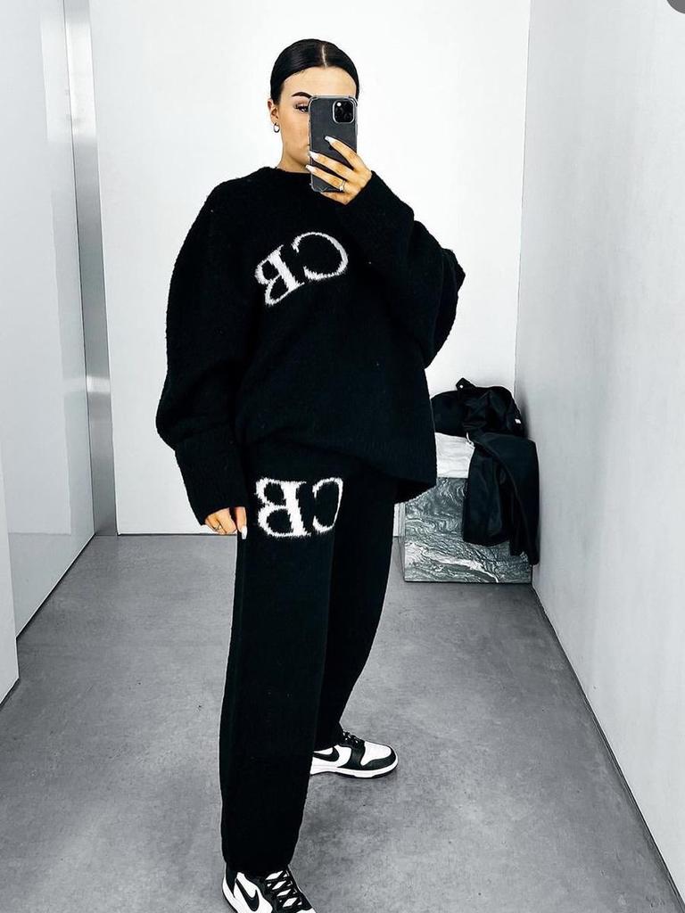 Pulover unisex de înaltă calitate Cole Buxton CB Jacquard cu litere, larg, cu gât rotund