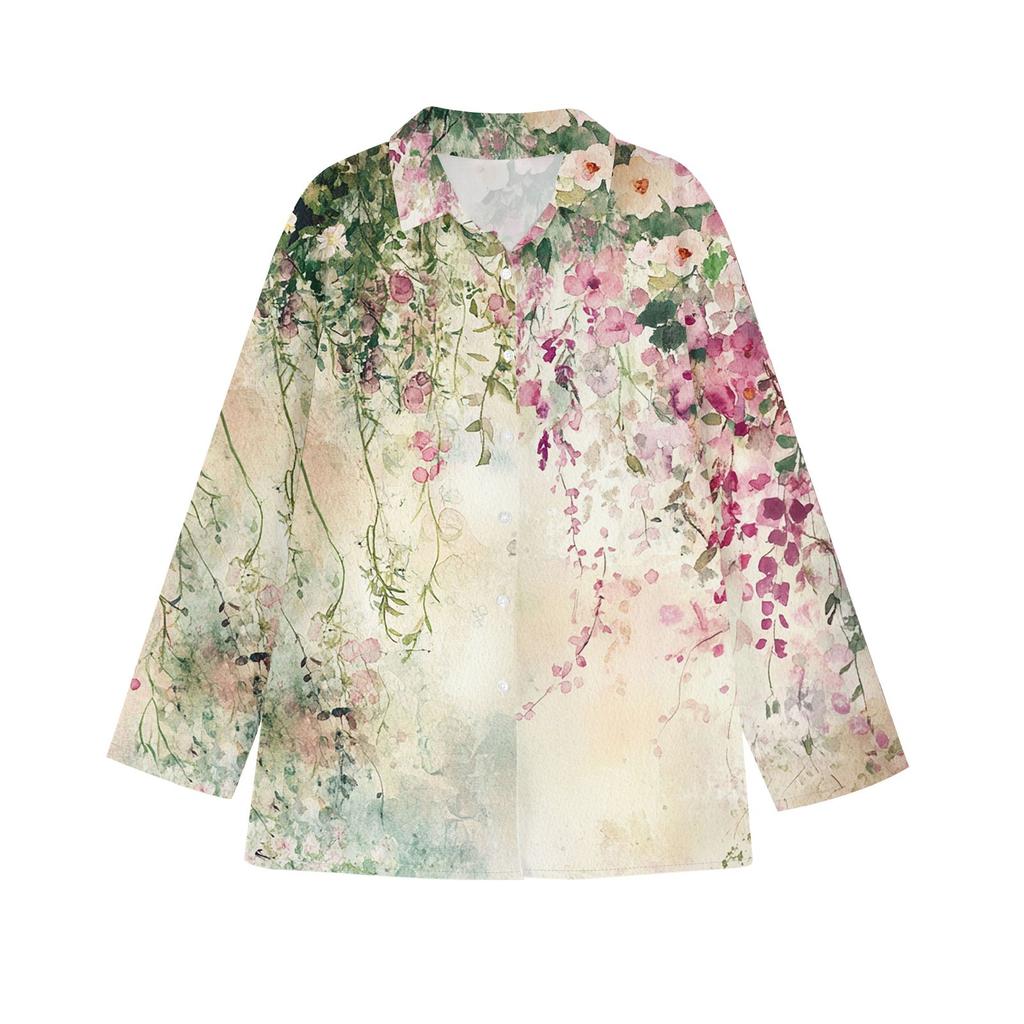 Womens Button Down Shirt Long Sleeve Shirts For Women Print Graphic Blouse Top