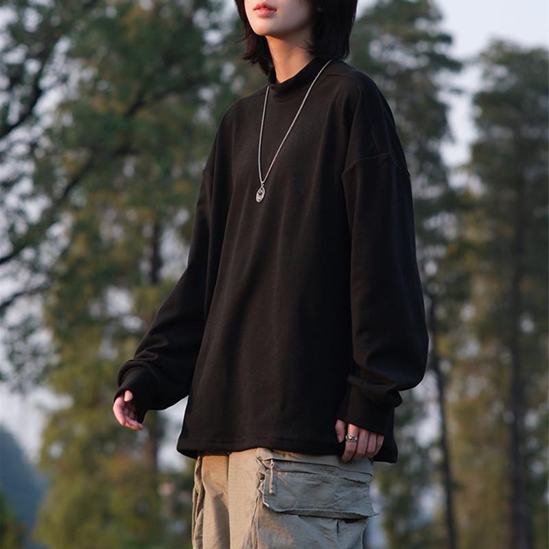 

Унисекс полувысокий воротник бархатный базовый слой с длинным рукавом: Теплый, простой, универсальный однотонный свитшот для осени и зимы. XXL чёрный