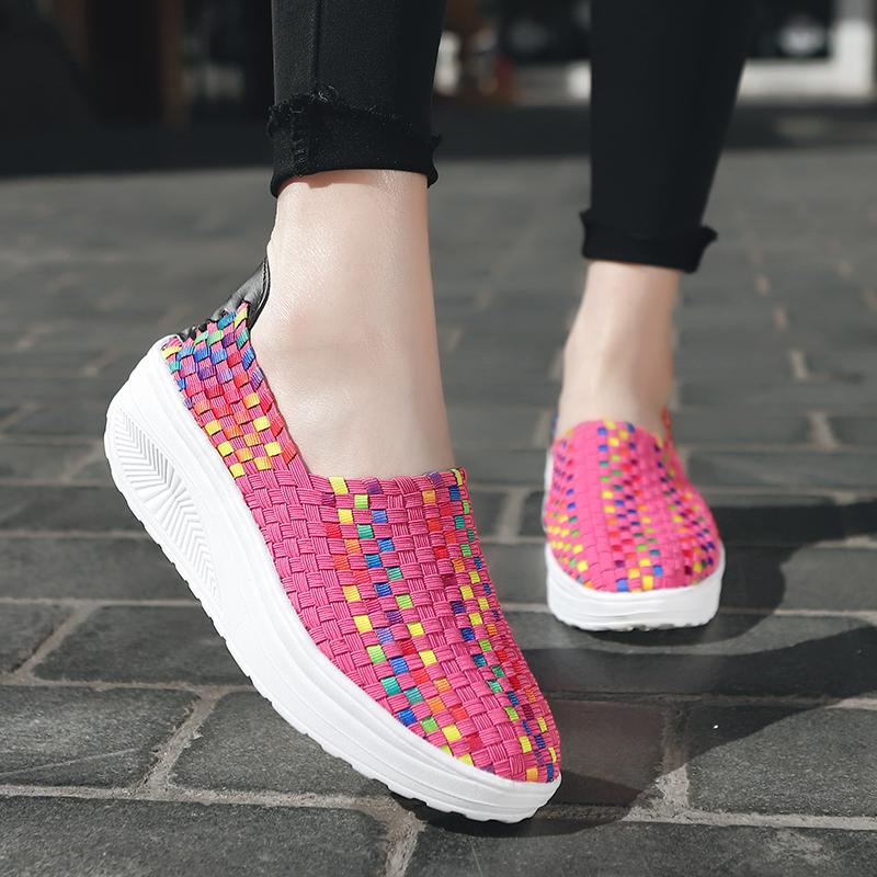 

Летние увеличивающие рост пляжные туфли для ленивых женщин, повседневные плетеные лоферы на платформе с мягкой подошвой и толстой подошвой 38 розовый