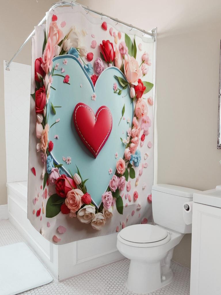 3D Heart and Flowers Shower Curtain | Romantic and Elegant Bathroom Decor