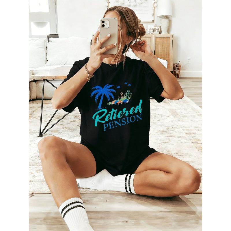 

Retired Pension Tropical Palm Beach Graphic Oversized White Crewneck T-Shirt + Matching White Shorts Set, Cute Loose Fit Casual Summer Tee S чёрный