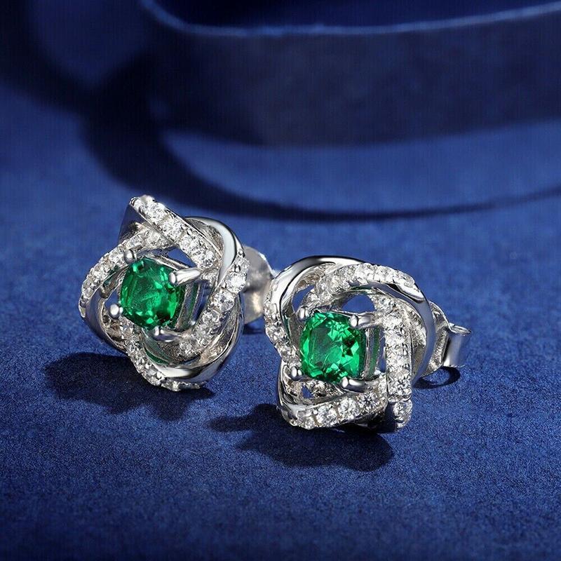 Huitan Rotational Flower Shaped Stud Earrings Fresh Style Gorgeous Accessories with Green Cubic Zirconia Women Exquisite Jewelry