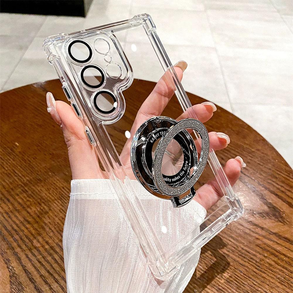 Luxusní třpytivé pouzdro s magnetickým držákem pro Samsung Galaxy A55 5G A35 a54 S24 Ultra S23 FE S22 PlusS21S20 Silikonový kryt odolný proti nárazům