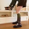 Color-block socks for women, autumn/winter vintage color-blocked striped calf socks, INS trendy Melard long leg cuff socks