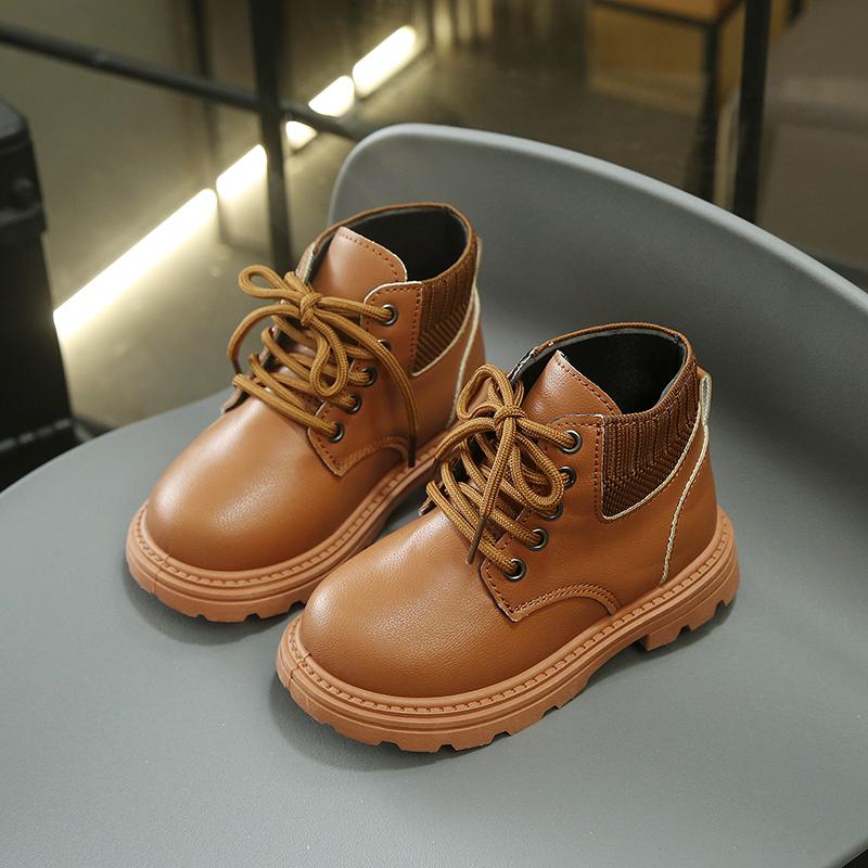 

Детские кожаные ботинки Универсальные повседневные детские короткие ботинки Однотонные Ретро 2025 Осень Зима Новые детские ботильоны Мягкая подошва 21 коричневый