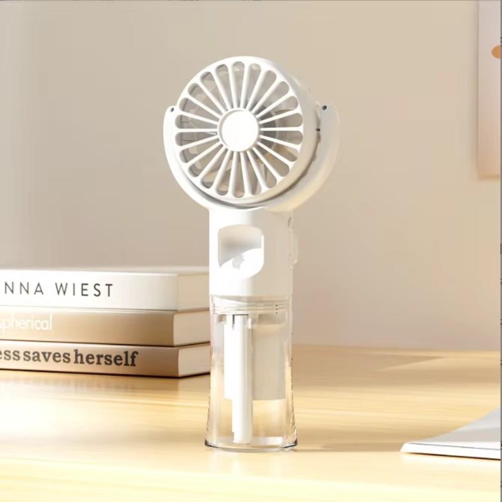 

4-Speed Adjustment Spray Fan with Humidifier USB Rechargeable Pocket Hand-held Fans Outdoor Use білий