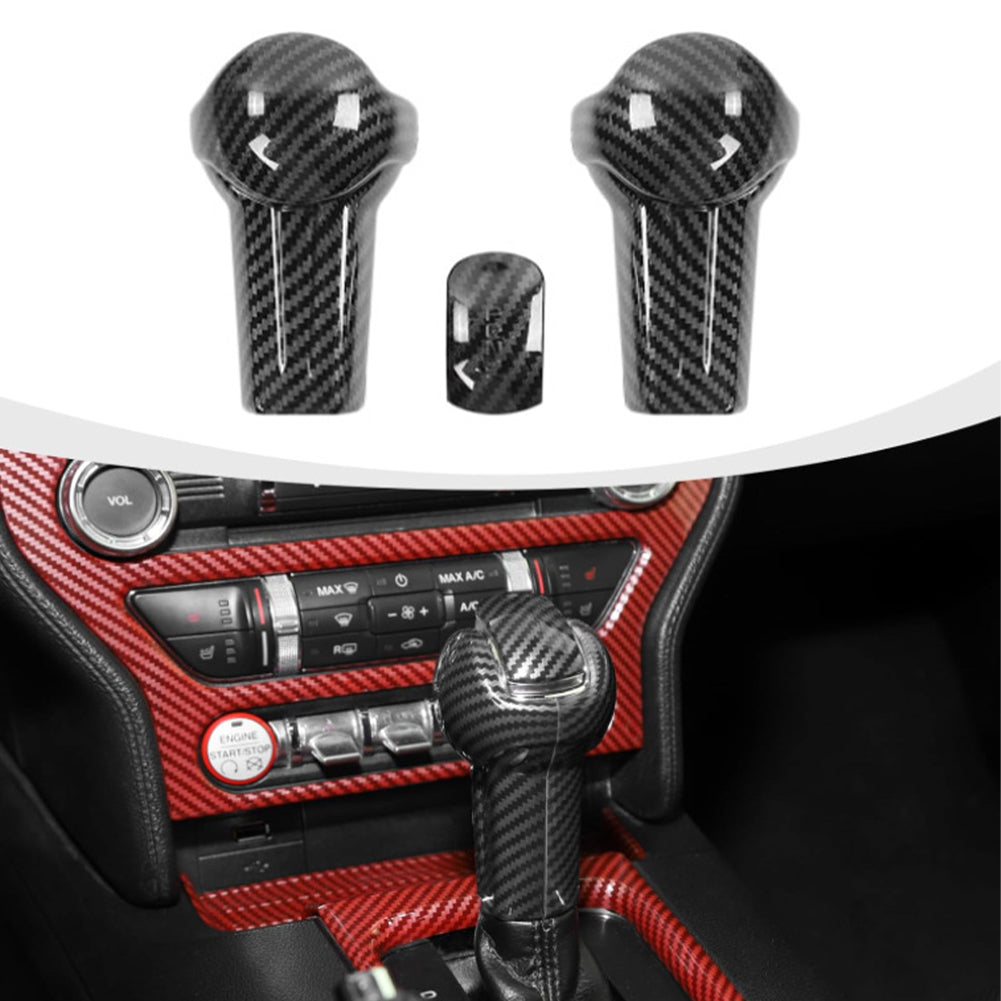3Pcs/Set Car Gear Shift Knob Head Auto Interior Gear Knob Cover Trim Cover Red Black Carbon Fiber For Ford Mustang 2015 - 2019