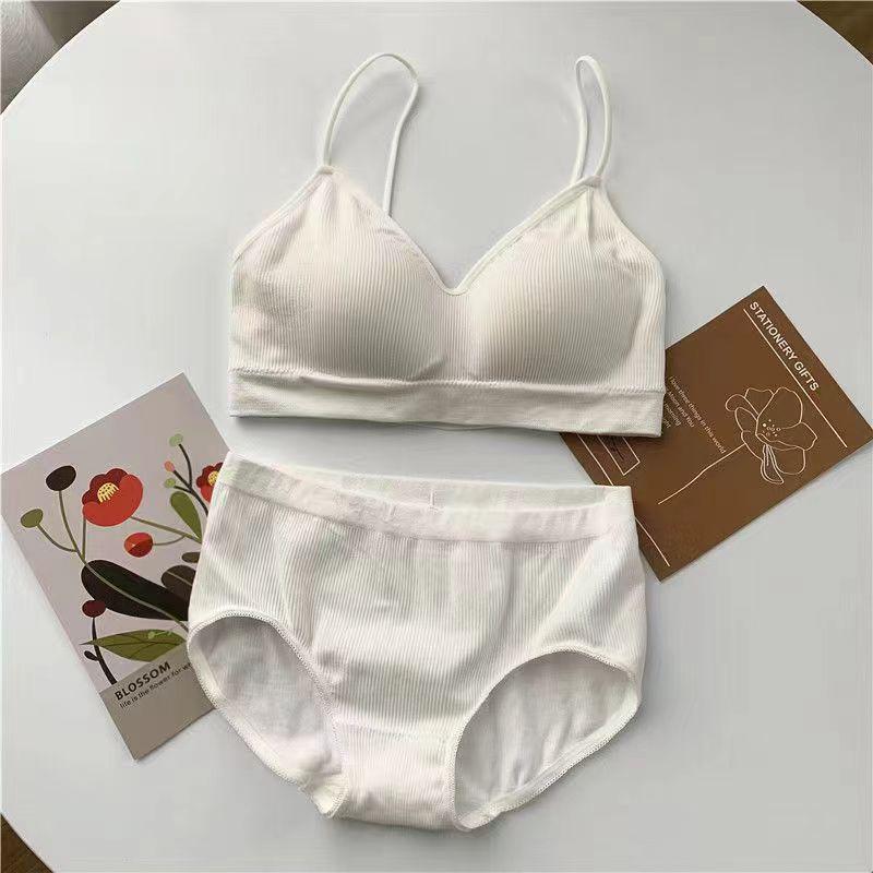 2024 Wireless Push-up Camisole Bra & Panty Set - Women's Sexy Wrap Chest Sports Underwear