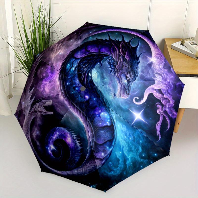 

Yin Yang Dragon Cosmic Art Wall Decor Sticker Umbrella, Cute Umbrella with Cute Design, Portable 3-Fold Compact Umbrella for Men & Women, Valentine