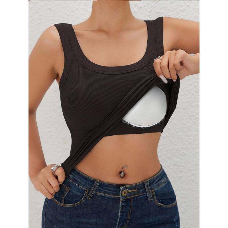 Women's Ribbed Scoop Neck Tank Slim Fit Sleeveless Shapewear Cami  Casual Daily Basic Top