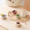 Baby Rollenspiel Nachmittagstee Spielzeug, Silikon-Teekanne mit Holz-Untersetzer, Lernspielzeug für Kinder im Alter von 3-6 Jahren