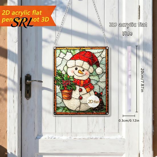 Wall Hanging Festive Art Colorful Acrylic Suncatcher, Stained Glass Style Christmas Ornaments, Santa Claus Cute Cat Ornaments Snowman Pattern