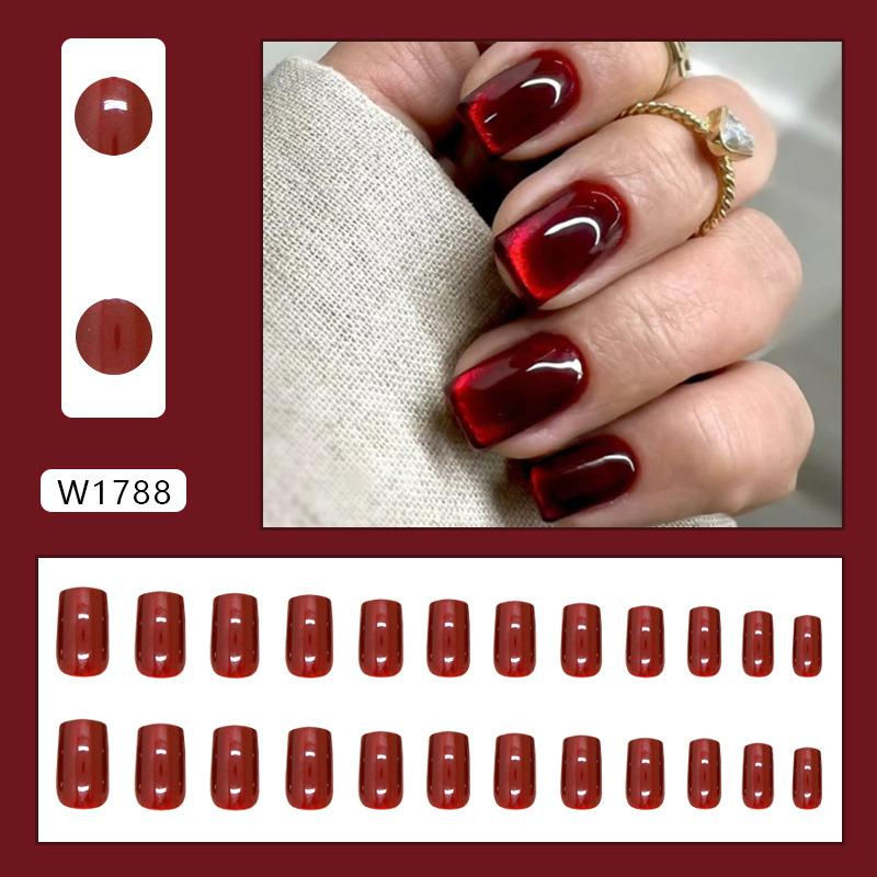 

Ношение ногтей, вишнево-красный нейл-арт, простые европейские и американские накладные ногти кошачий глаз, съемные элементы дизайна ногтей, 24 шт.