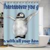 Adorable Blue Penguin Shower Curtain with Inspirational Quote for Bathroom Decor – Soft Fabric, Durable Waterproof Plush Shower