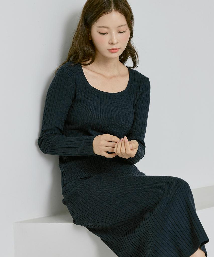 210 Edit Women'S Cashmere Blend Ribbed Skirt [Teal Blue]_Zd4Ss530